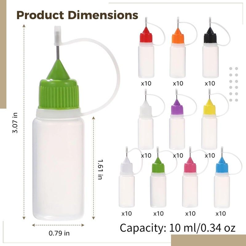 TIMCORR 100Pcs Precision Tip Applicators, 10 ml/0.34 oz Mini Needles Applicator Bottles, Fine Tip Squeeze Glue Bottles, Ideal for Liquid Oil DIY, Quilting, Acrylic Painting, and Craft - Image 5